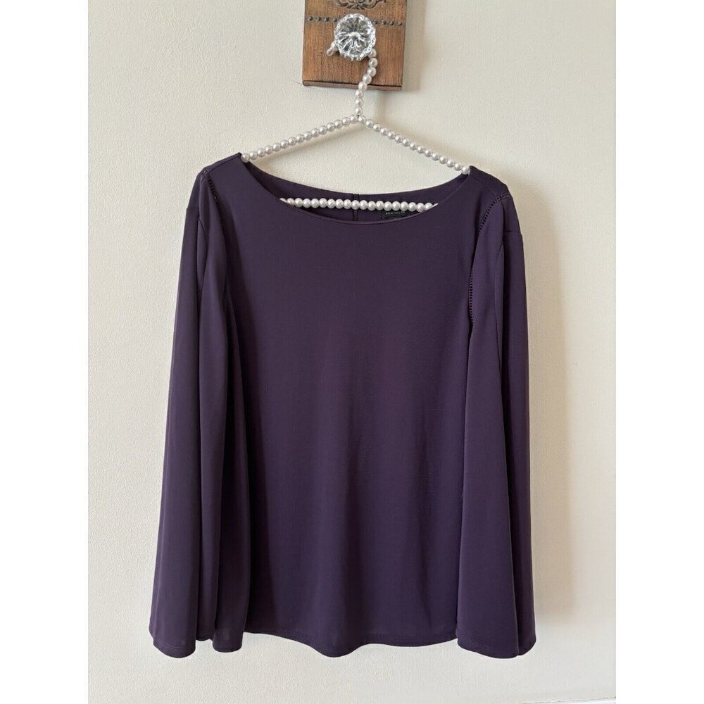 NWT Ann Taylor Womens Size M Plum Blouse Bell Sleeves Pullover